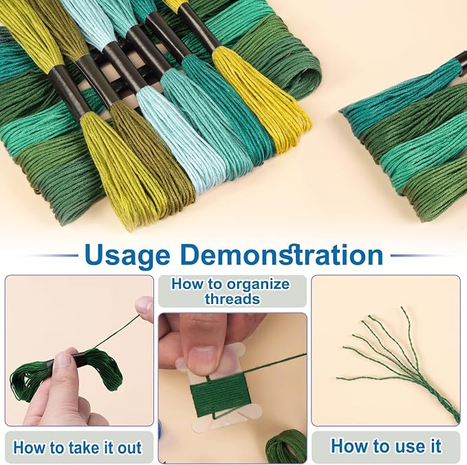 Amrules Friendship Bracelet String, 12 Pcs Embroidery Floss, Green Series | Including 344.5" Cotton Cross Stitch Thread, Hand Embroidery Thread for DIY Sewing and Embroidery Crafts Making