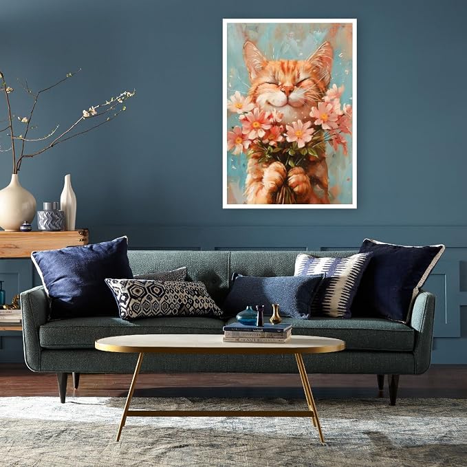 DIY Cat and Flower Paint by Numbers Kits for Adults, Painting by Numbers for Adult & Beginner on Canvas, Animal Oil Painting Kits Perfect for Home Decoration 16x20 Inch