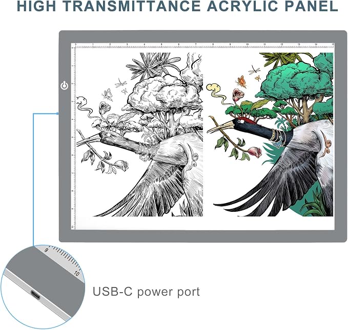 A3 Copy Light Board Tracing Box, Ultra-Thin Adjustable Drawing Tablet USB Power Artcraft LED Tracer Light Pad for Diamond Art Painting Accessories, Sketching, Animation, Quilting, Stenciling (Silver)