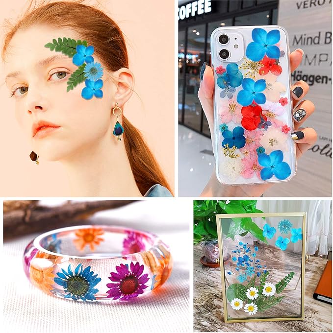 Augshy Blue Dried Pressed Flowers - Natural Real Colorful Dry Flowers for Resin Jewelry Nail Art Craft DIY