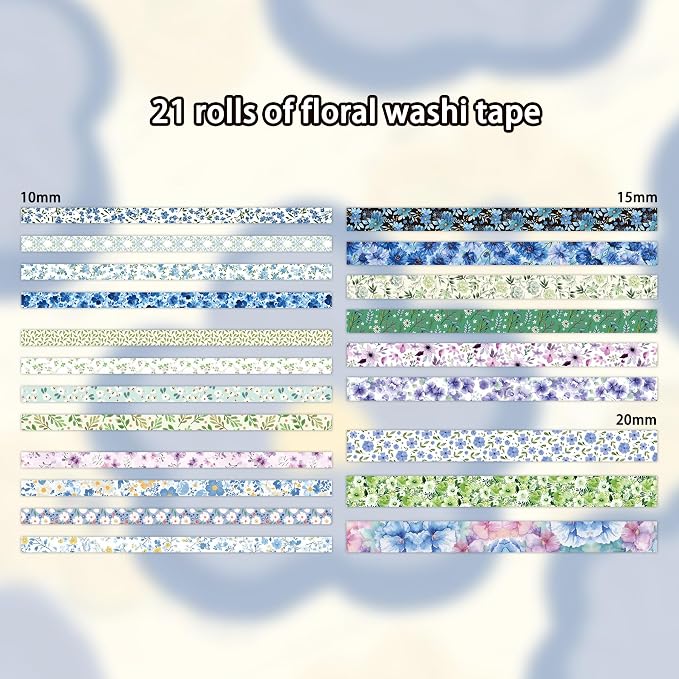 21 Rolls Floral Washi Tape Set - Vintage Floral & Leaf Pattern Decorative Tape for Scrapbooking, Journaling, Junk Journal, Craft Supplies, Gift for Handmade Lovers