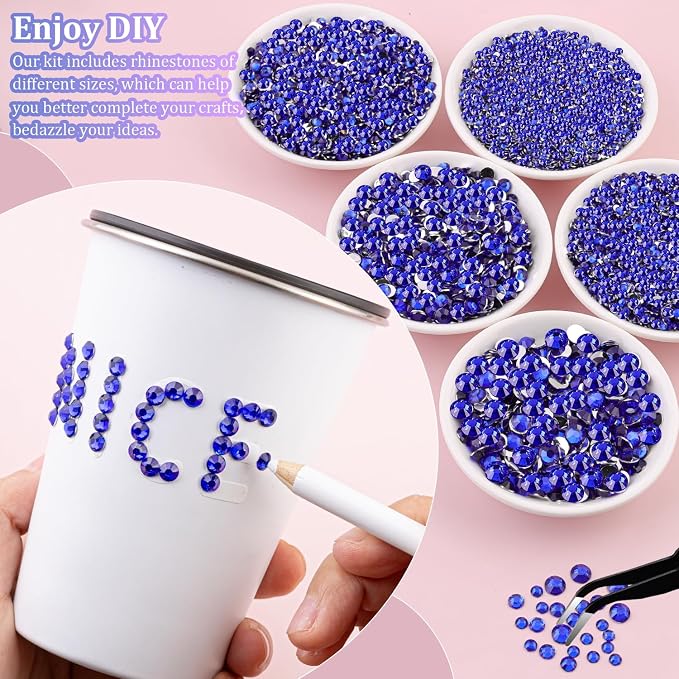 25000Pcs Resin Rhinestones for Crafting, Royal Blue 2-6mm Mixed Sizes Non Hotfix Flatback Gems with 1Pcs Glue, Bedazzling Crystal for DIY Craft Clothing Mugs Tumblers Shoes Fabric Decor Nail Art
