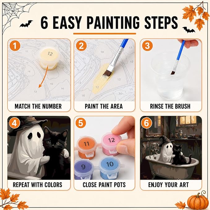 Mandun Halloween Paint by Numbers Kit for Adults, 16x20 inch | DIY Painting Kits Crafts for Adults, Relieve Stress, Frame Canvas, Wooden Easel, Gift Box, Home Wall Decor
