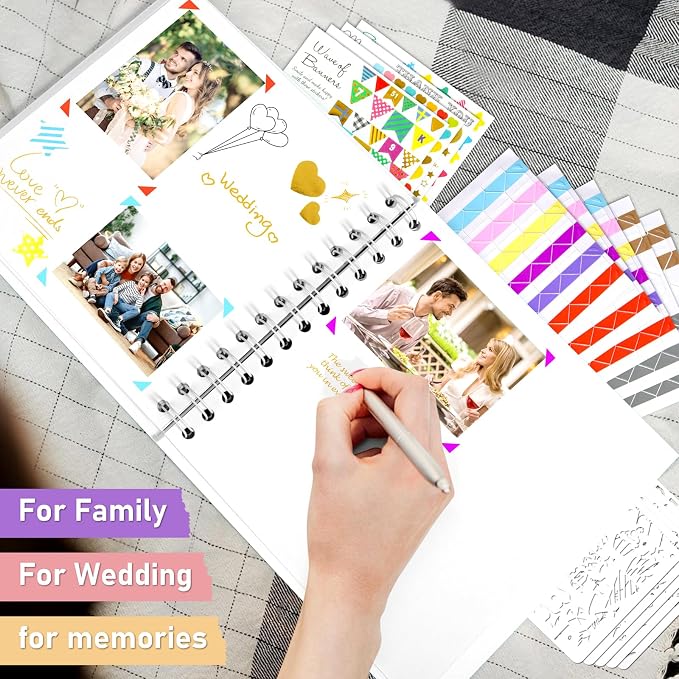 GOTIDEAL 8 x 8 Inch Scrapbook Album with Metallic Markers, White, 40 Pages | Kraft Paper Photo Albums for Wedding & Anniversary, Family DIY Scrap Books with Scrapbooking Stickers Corners