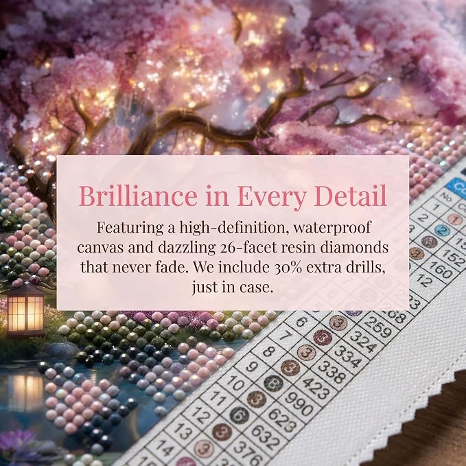 Cherry Blossom Tree Diamond Art Kit for Adults, Japanese Garden (12x16")
