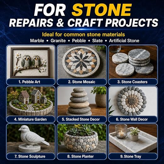 Meuvcol Stone Glue 100g - Marble Glue Heavy Duty for Granite, Artificial Stones & Tile | Clear Waterproof Stone Adhesive for Marble Repair & Craft Projects | Fast Drying, Strong, 6 Precision Nozzle