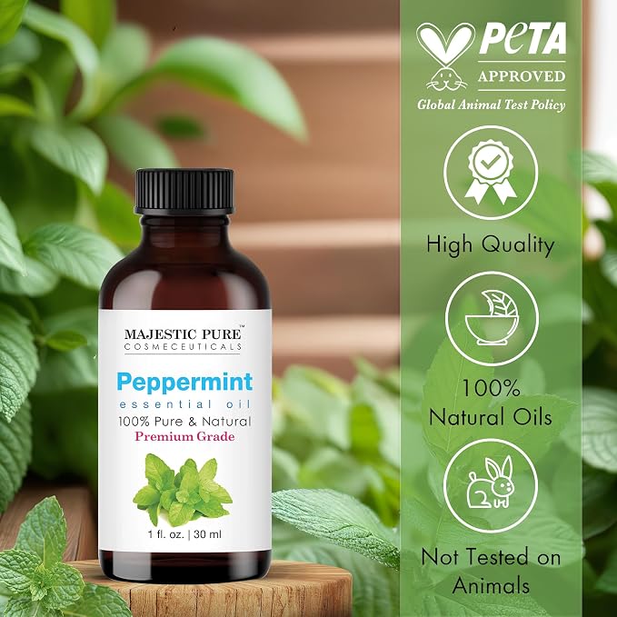 Majestic Pure Peppermint Essential Oil for Diffuser - 1 Fl Oz | 100% Pure & Natural Essentials Oils for aromatherapy, massage blends and DIY home fragrance projects, Massage and room sprays