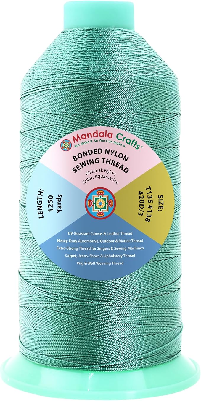 Mandala Crafts Size 138 420D T135 Aquamarine Bonded Nylon Thread, 1250 YDs