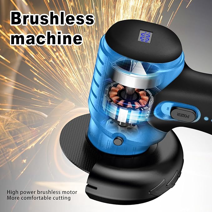 ZFULVO Cordless Angle Grinder Brushless Kit 19500rpm Cutting and Grinding | 3-Inch Mini Electric Angle Grinding Tool, 2x16.8V 2000mAh Battery & 6-Cutting Discs Grinder Handheld Cutter for Metal Wood