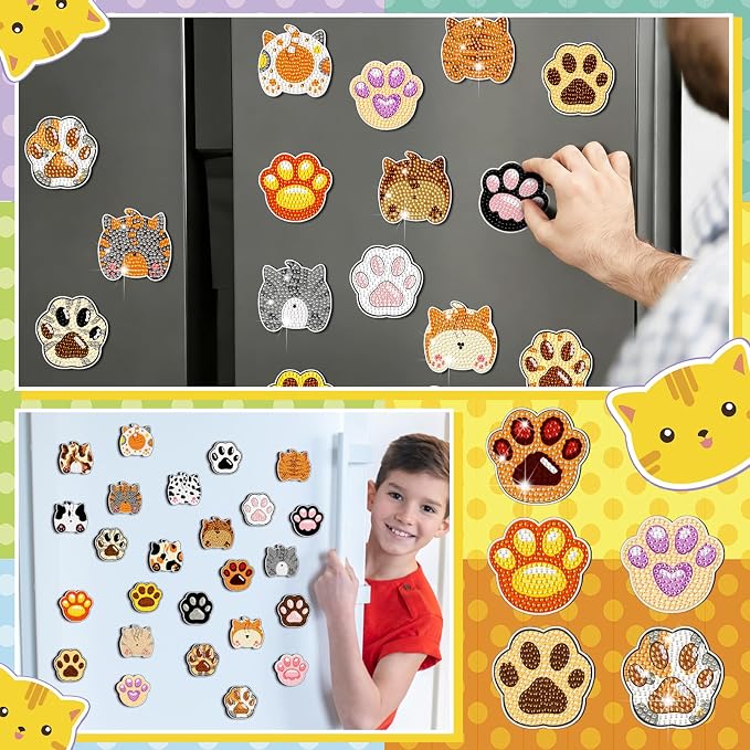 Remuuly 30 Pcs Cat Paw Butt Diamond Painting Magnets Diamond Art Magnet Kit | Cute Diamond Art Kits for Adults, 5D Rhinestone Refrigerator, Fridge Magnetic Sticker, Diamond Club Gift, Beginner DIY Crafts