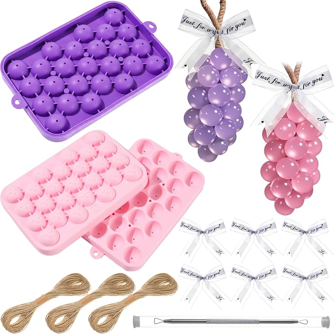 Honeydak Silicone Grape Soap DIY Making Kit 3D Reusable Soap Molds for DIY Crafts Gift for Adults Includes Twine and Ribbon Create Beautiful Grape‑Shaped Soaps