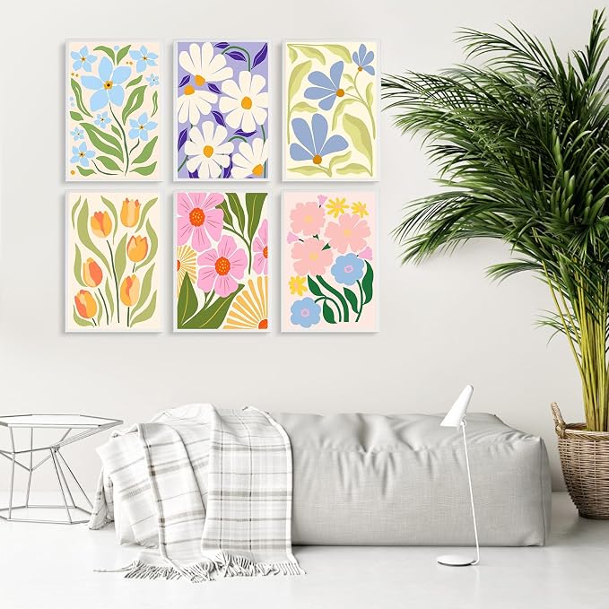 Fountor 6 Pack Paint by Numbers Kit for Adults Beginner Flowers 8x12 Inch | Without Frame Canvas, DIY Acrylic Painting by Numbers Easy Flower, Stress Relief Craft Kits, For Home Decor Gift