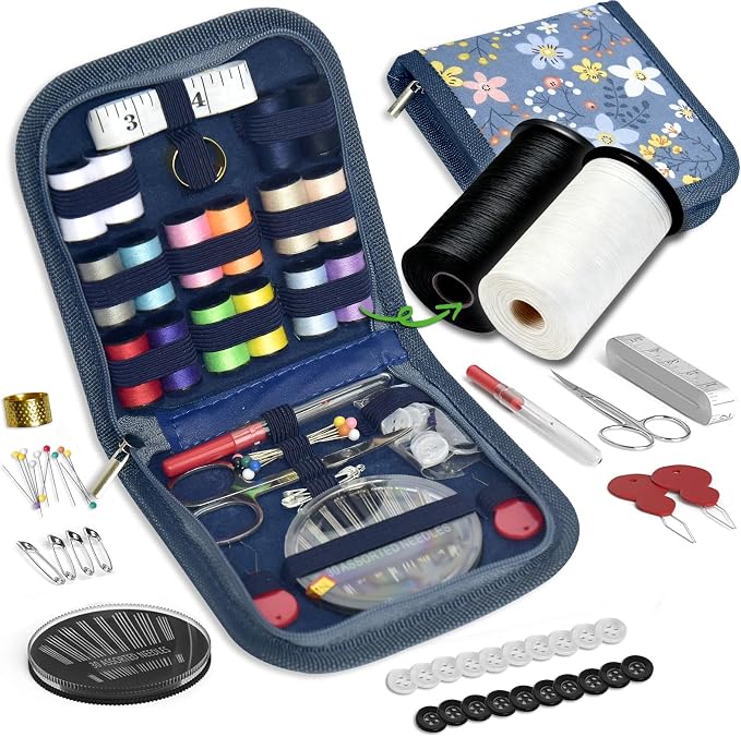 Sewing Kit Gifts for Grandma, Mom, Friend, Traveler, Adults, Beginner, Emergency,Sewing Supplies Accessories with Scissors,Sewing Needles Thimble, Thread etc(Wildflower Light Gray, S)