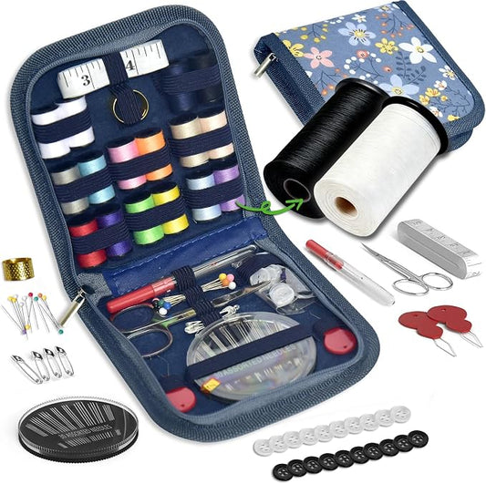 Sewing Kit Gifts for Grandma, Mom, Friend, Traveler, Adults, Beginner, Emergency,Sewing Supplies Accessories with Scissors,Sewing Needles Thimble, Thread etc(Wildflower Light Gray, S)