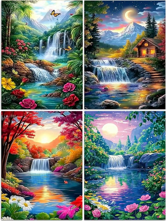 DOZEEZOP 4-Pack Diamond Art Kit for Adults, 5D Diamond Painting 12x16 Inch | Landscape pictures, Full Round Drills, Home Wall & Shelf Decor, Beginner-Friendly DIY Craft, Stress Relief, All-Occasion Gift