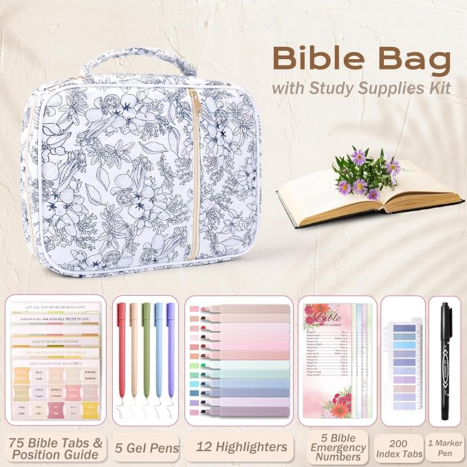 XKDOUS Bible Cover Case for Women Bible Bag Journaling Kit w/Study Supplies