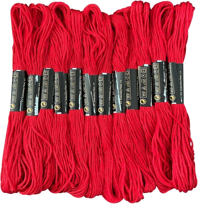 12 Skeins Embroidery Floss Red Color, Friendship Bracelet String Cross Stitch Embroidery Thread Floss Bracelet Making Yarn, Craft Floss（Red）