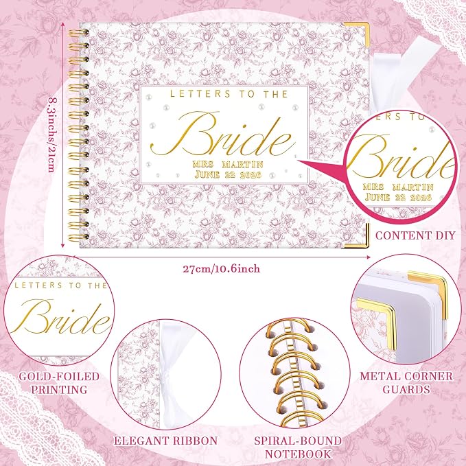 Humyoun Letters to Bride Scrapbook,10.5 X 8.25 Inch,Floral,Pink