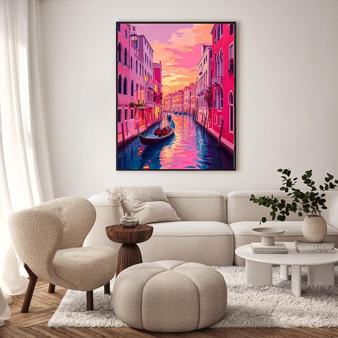 GEEHEIY Paint by Numbers Kit for Adults, Venice Canal Sunset, 16 x 20 Inch | DIY Adult Paint by Number Kit on Canvas for Beginners, without Frame, Colorful Cityscape Wall Decor, Stress Relief Craft Gift