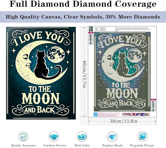 HHMATITS Cat Diamond Art Kits for Adults 12x16In