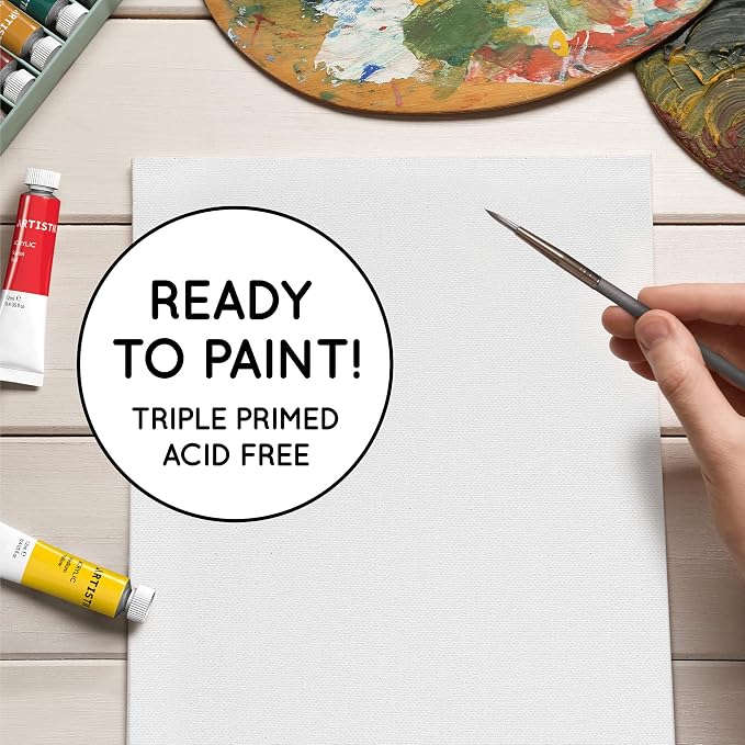 Artistik 16"x12" Paint Canvas Panels (Pack of 12) – 100% Medium-Grade Cotton Blank Canvas Painting Boards – Whit Canvases for Painting with Oil, Acrylic & Mixed Media