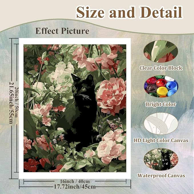 Cat Paint by Numbers Kit for Adults Beginners, Paint by Numbers 16x20 Inch