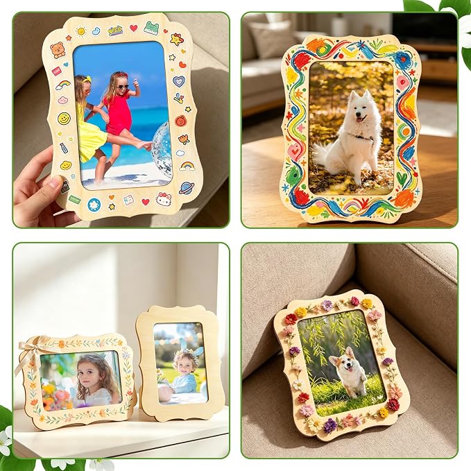 VOKOY 40 Pack Wooden Picture Frames for Crafts, 4" x 6" Photos DIY Wood Frames for Crafting,Unfinished Standing Photo Frames DIY Craft Wood Decorate for Birthday Party Gifts,Vintage Shape