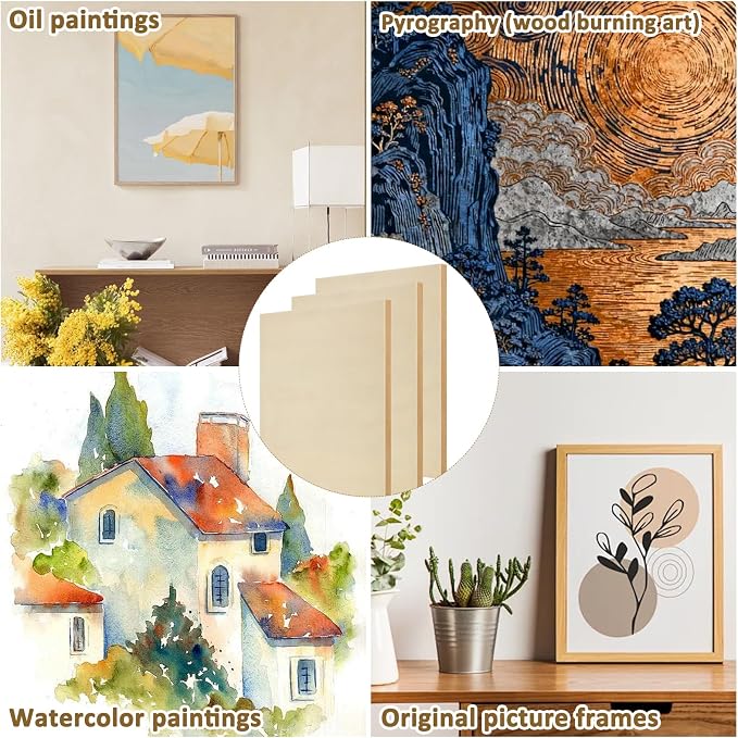 8 Pack Wood Canvas 11 x 14 inch Unfinished Wooden Panels Board Cradled Wood Panels for Painting, Arts, Pouring Use with Oils, Acrylics