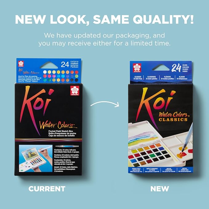 SAKURA Koi Pocket Field Sketch Kit, 24 Colors, with Water Brush | Watercolor Sets for Painting On the Go, Includes Water Brush, Sponge, and Mixing Palette, Portable Travel Art Kit