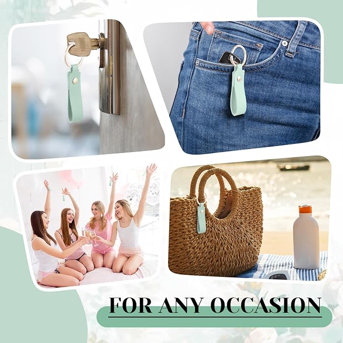 Wavyknot 50 Pcs Leather Keychain Blanks, 3.7 x 0.7 Inches, Light Green