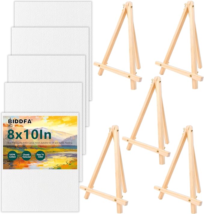 5 Pack 8x10 Canvas Boards with Easels for Painting, Sip and Paint Party Kit