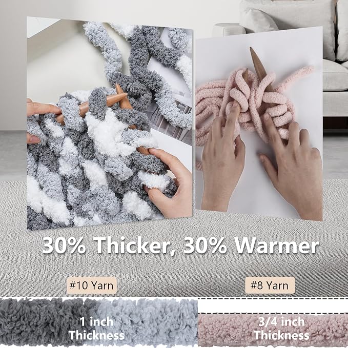 Cozyful Chunky Yarn for Hand Knitting - #10 Chunky Chenille Blanket Yarn, Jumbo Big Thick Chunky Yarns for Crocheting, Tie Dye Bulky Knit Yarns, 8 Skein (20 yds 8 oz Each Skein), Multi Grey&White