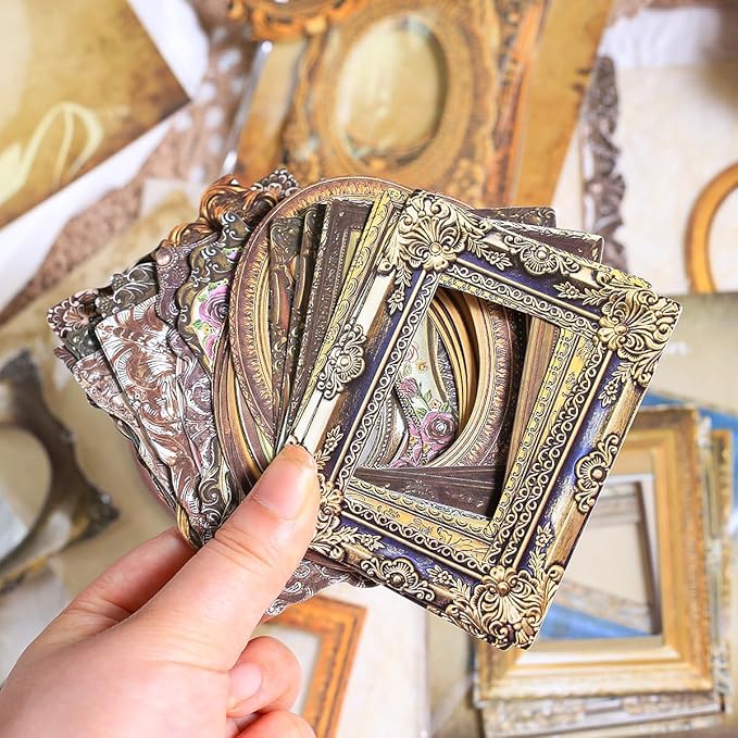 80 Pcs Vintage Baroque Frame Stickers for Scrapbooking, Aesthetic Antique Picture Frame Decorative Stickers, Self-Adhesive Junk Journal Supplies & Scrapbook Embellishments for Bullet Journal, Crafts