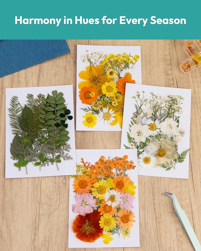 Dried Flowers, Resiners 100Pcs Pressed Flowers for Craft Yellow Real Natural Dried Flowers Dry Leaves Kit for DIY Making Crafts Resin Soap Candle Scrapbook Supplies Card Making Jewelry