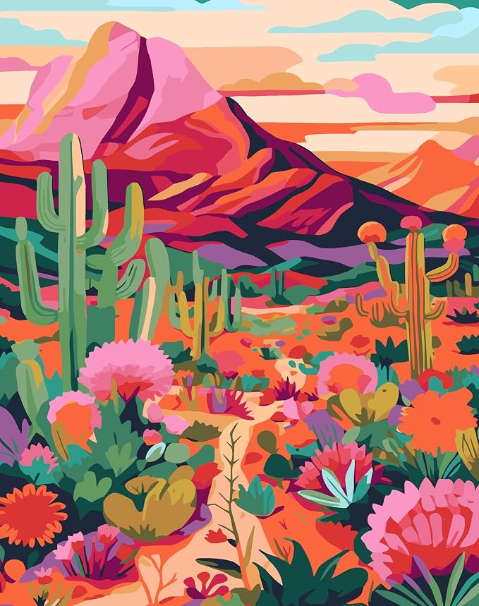 Meothan Paint by Numbers Kit for Adults Beginner 16x20 inch (Without Frame) | Cactus Flowers Adult Paint by Number Kits on Canvas, DIY Desert Acrylic Oil Easy Painting by Numbers for Home Wall Decor