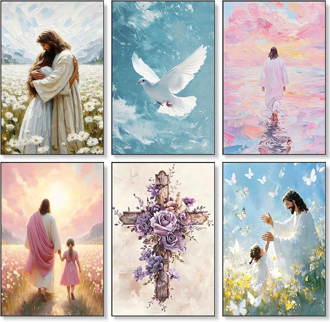 6 Pack Paint by Numbers Kit for Adults Jesus, Without Frame 10x14 Inch | Christian Adult Paint by Number Kits on Canvas, DIY Acrylic Painting by Numbers, Stress Relief Gift, For Home Wall Decor