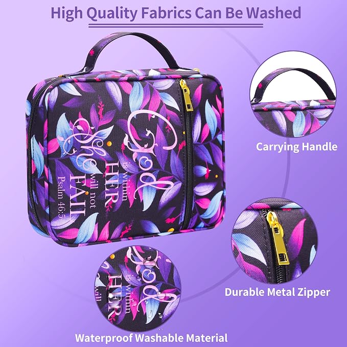 48 Pcs Bible Study Supplies for Women, Bible Journaling Kit Includes Bible Pencil Case, Tags, Pens, Highlighters, 4 Color Clear Sticky Notes, Notebook, 15 Clips, 4 Rolls of Washi Tape & More (Purple Bag)