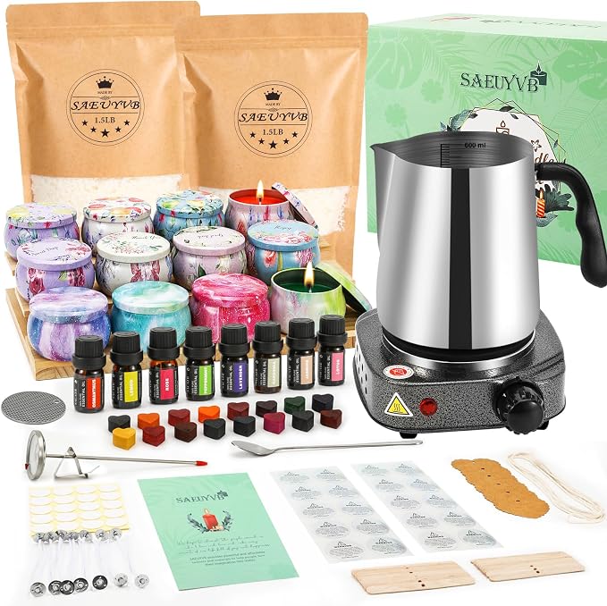 SAEUYVB Candle Making Kit,Candle Making Kit for Adults with Wax Melter | Complete Soy Wax Candle Making Supplies,Perfect for Making Exquisite Candles as Gifts for Birthdays,Mother's Day,Christmas