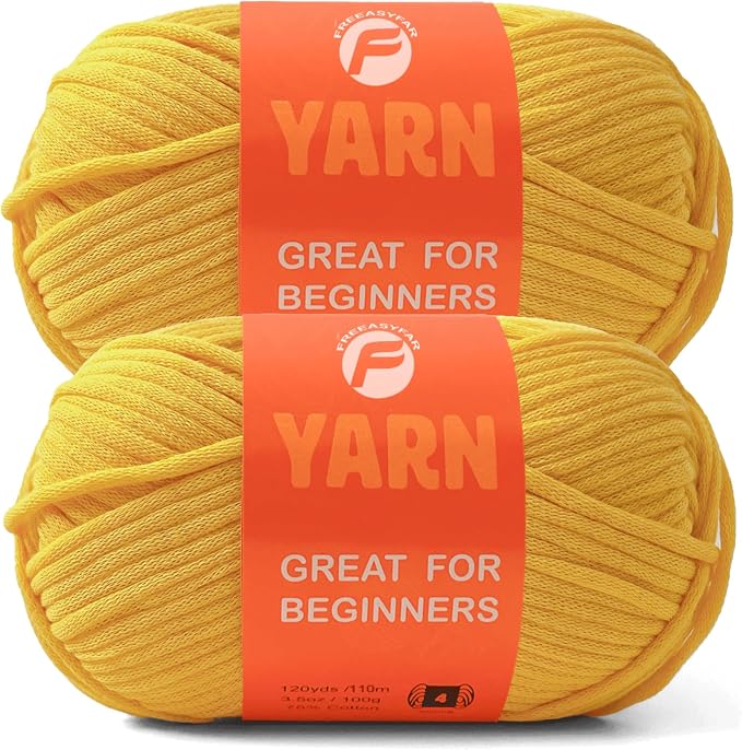 2x3.5Oz Beginner-Friendly Yarn for Crocheting and Knitting;Worsted-Weight Medium #4;Cotton Blend Yarn for Beginners with Easy-to-See Sitches,Great for Amigurumi DIY (Yellow, 2 Skein)