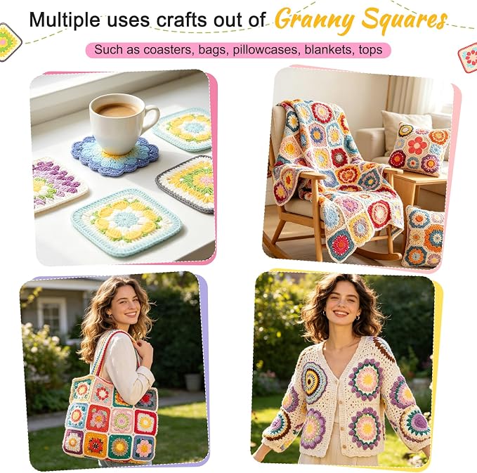 Katech Crochet Kit for Beginners, 50 Granny Squares Kit for Adults Beginner