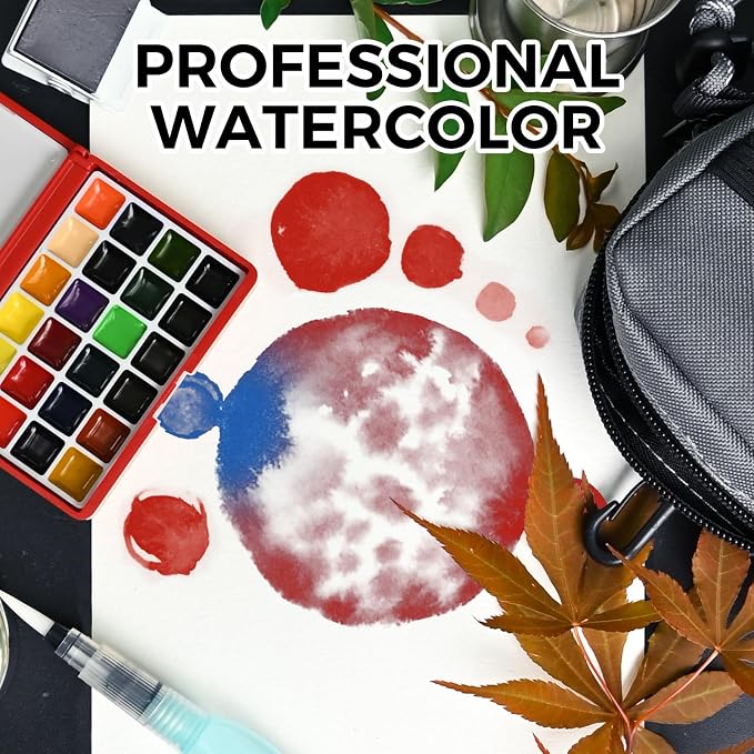 Funto Watercolor Paint Set, 24-Color Red Kit for Travel Art