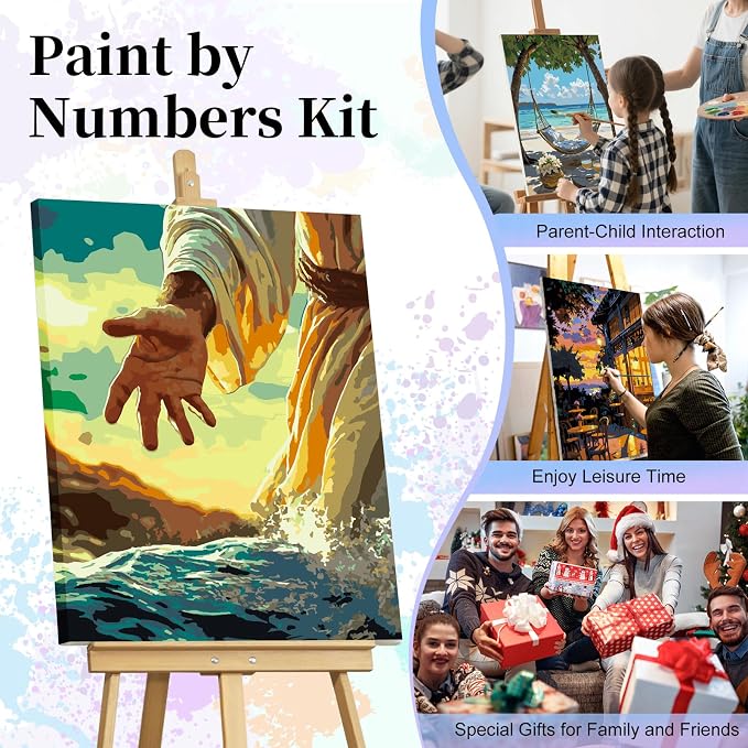 Camocin Paint by Numbers Kit for Adults, Jesus Number Painting Canvas Kit | DIY Acrylic Painting Set for Beginners, Stress Relief Relaxing Craft, Home Wall Decor, Holiday Gift for Adults, 16x20 Inch