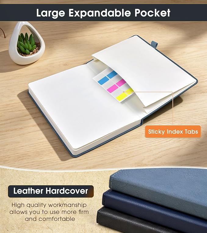 A5 Leather Hardcover Graph Paper Notebook, 160 Pages (5 Squares/Inch), 180° Lay-Flat Binding, 100 GSM Thick Paper, for Math, Engineering, Students & Technical Work (Dusty Blue)