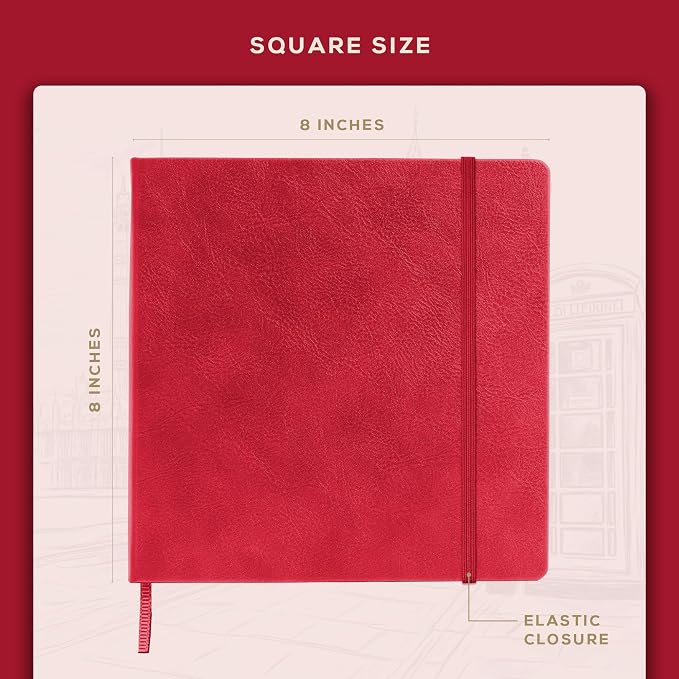 Beechmore Books 8x8 Square Mixed Media Sketchbook 160 GSM/98lb, Gift Box | Vegan Leather Hardcover Art Journal with Lay-Flat Binding, Perforated Ivory Pages for Drawing & Doodling