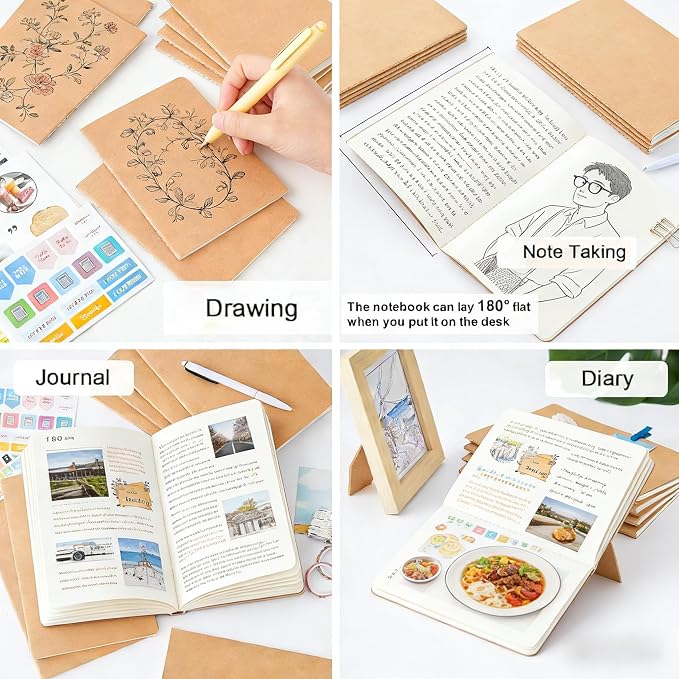 Kraft Notebooks Bulk, Blank Journals Notebook for Office, Unlined Composition Notebook for Kids, Student, Sketchbooks and Journaling Notebooks for Work, School & 60 Pages&A5&Mini Size(2Pack 8.3"×5.5", 3Pack 7.4"×4")