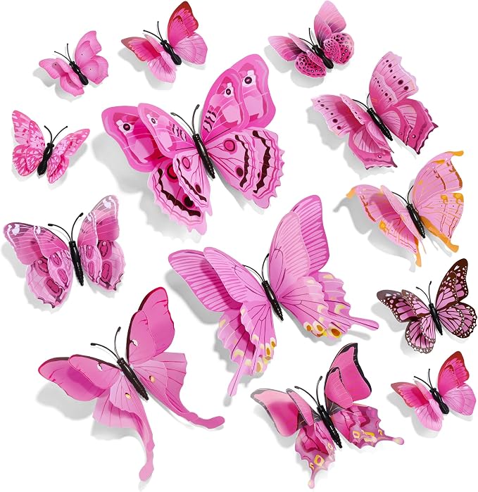 SAOROPEB 3D Butterfly Wall Decor, 72 Pcs Pink Butterfly Decorations