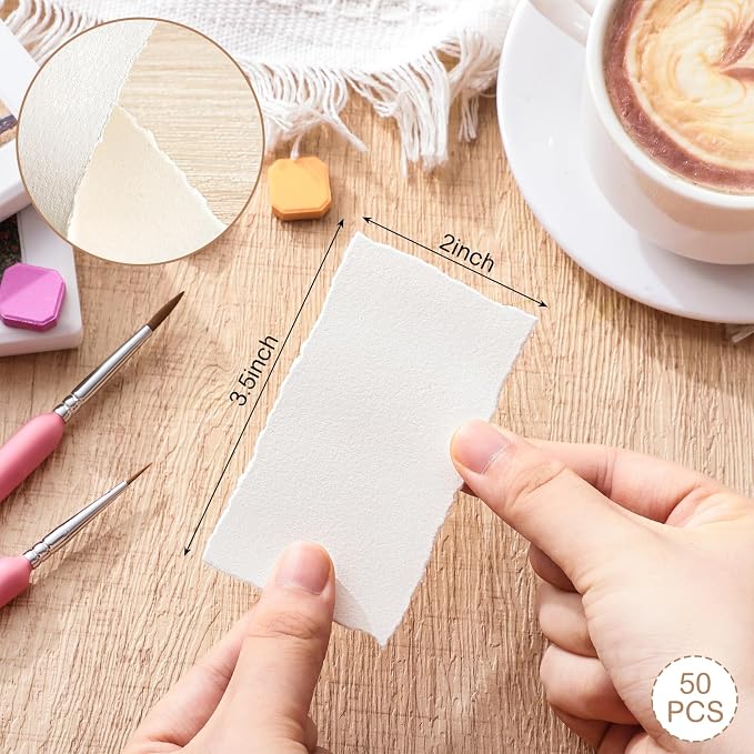 Prudiut Deckled Edge Watercolor Paper, 50 Sheets, 2 x 3.5 in, 160 GSM