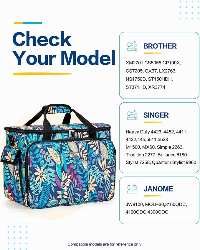 HOMEST Sewing Machine Carry Case, with Shoulder Strap and Front Pocket