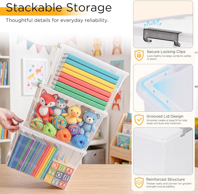 Citylife 6Packs 7.8Qt Plastic Storage Bins with Lids, Clear Organizer