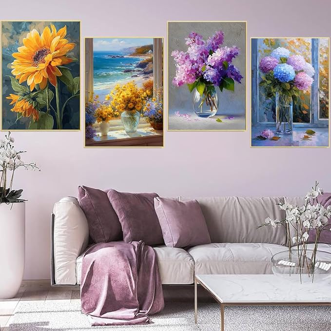 Diamond Art Kits for Adults,4 Pack flowers Diamond Painting Kits 12x16inch